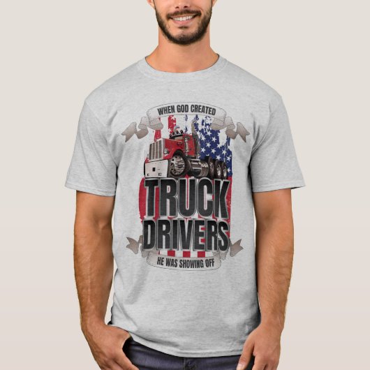 神おもしろいがトラック運転手アメリカ国旗を作成 Tシャツ (正面)