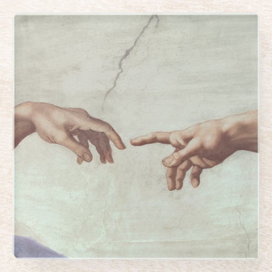 神およびアダムの手 ガラスコースター (正面)
