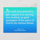 神からの贈り物を使う1ペテロ4:10 ポストカード (正面)