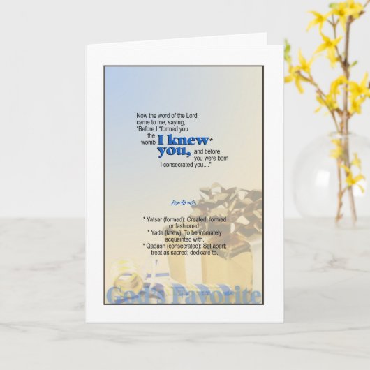 神があなたを喜ばせる – エレミヤ1:5 カード (黄色い花)