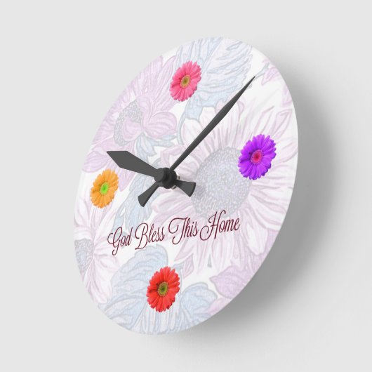 "神が付いている円形の花の時計はこの家の"文字を賛美します ラウンド壁時計 (傾斜)