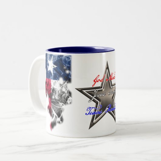 神が作ったイエス救-テキサス州育てのコーヒーマグ ツートーンマグカップ (正面左)