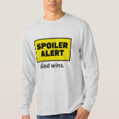 神が勝つ – 灰色 Tシャツ (正面)