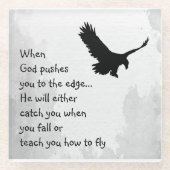 神が捕らえたり飛んだりするために教え端に押し込まれる ガラスコースター (正面)