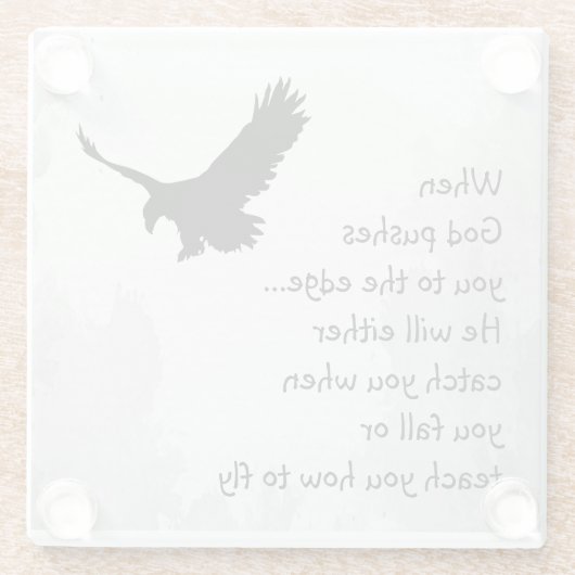 神が捕らえたり飛んだりするために教え端に押し込まれる ガラスコースター (裏面)