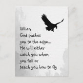 神が捕らえたり飛んだりするために教え端に押し込まれる ポストカード (正面)