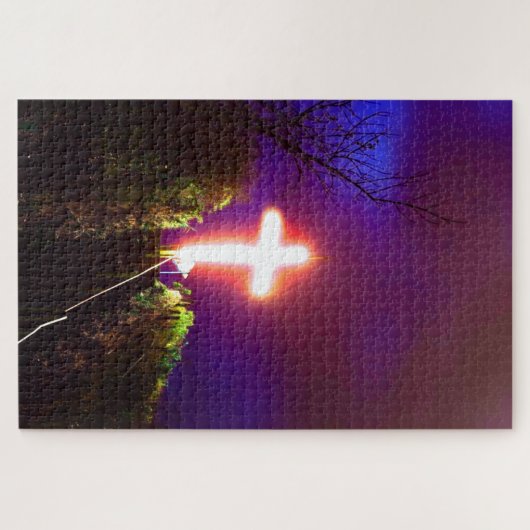 神が白熱［赤熱］光を放つ愛する夜に十字架を渡る ジグソーパズル (横)