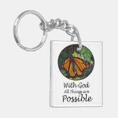 神ですべての事は可能なマダラチョウです キーホルダー (正面左)