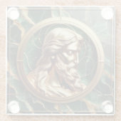 神との出会いイエス顔華美金ゴールド ガラスコースター (裏面)