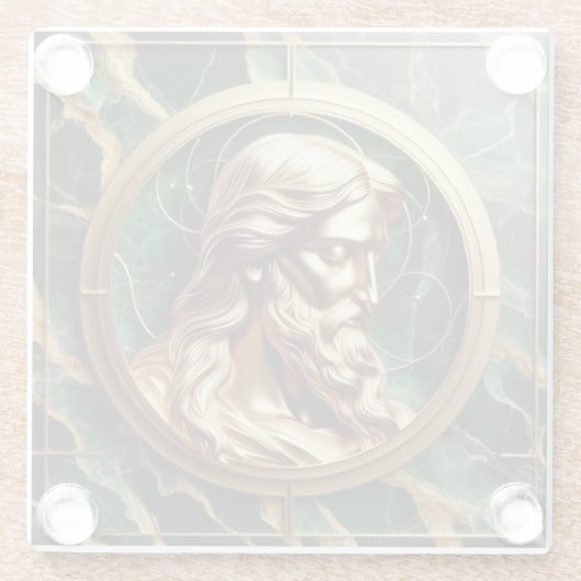 神との出会いイエス顔華美金ゴールド ガラスコースター (裏面)