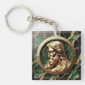 神との出会いイエス顔華美金ゴールド キーホルダー (正面)