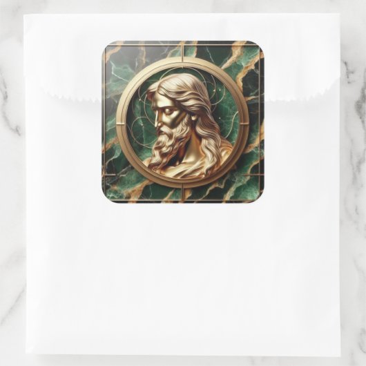 神との出会いイエス顔華美金ゴールド スクエアシール (バッグ)