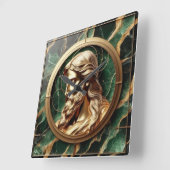 神との出会いイエス顔華美金ゴールド スクエア壁時計 (傾斜)