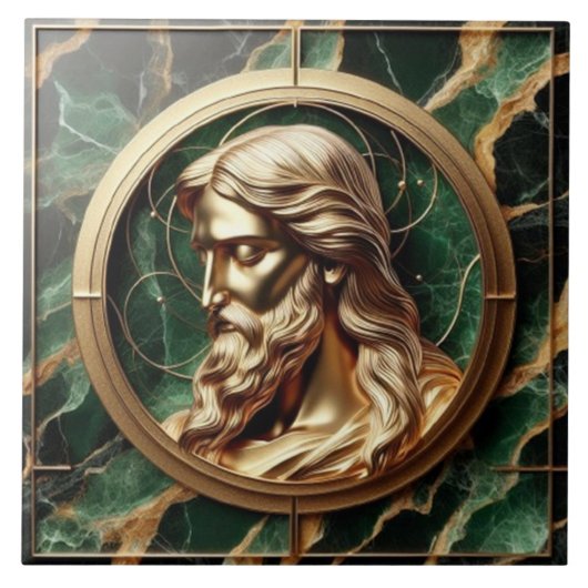 神との出会いイエス顔華美金ゴールド タイル (正面)