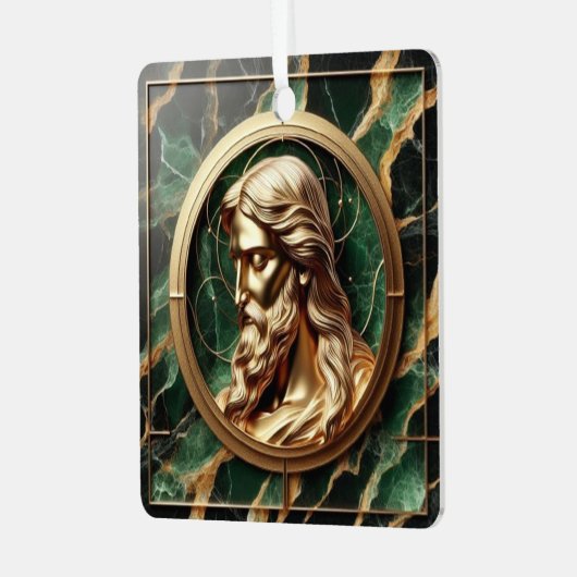 神との出会いイエス顔華美金ゴールド メタルオーナメント (正面左)