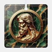 神との出会いイエス顔華美金ゴールド メタルオーナメント (正面)