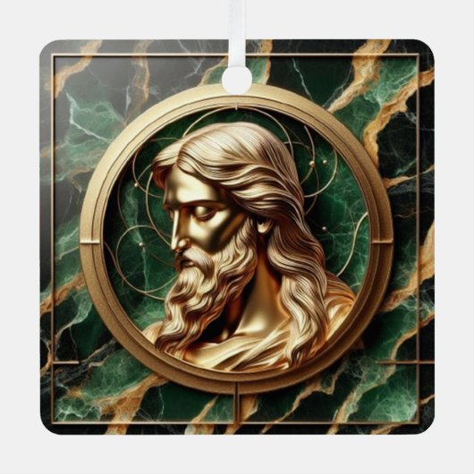 神との出会いイエス顔華美金ゴールド メタルオーナメント (正面)