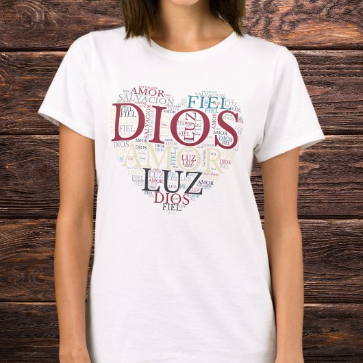 神と信仰 ハート 女性 キリスト教 スペイン語 Tシャツ
