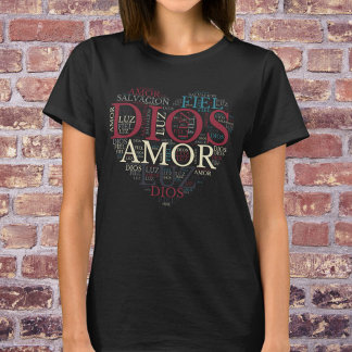 神と信仰 ハート 女性 キリスト教 スペイン語 Tシャツ