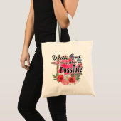 神と共にあらゆることが可能キリスト教聖書 トートバッグ (正面(商品))