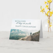 神と共にすべての事は可能である聖書の卒業 カード (黄色い花)
