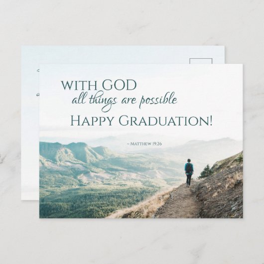神と共にすべての事は可能である聖書の卒業 ポストカード (正面/裏面)