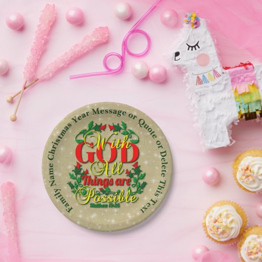 神と共に可能な聖書の引用文20xx 7" ペーパープレート (パーティー)