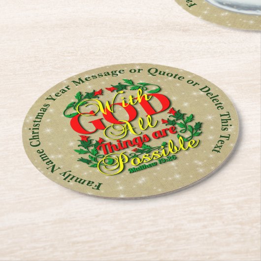 神と共に可能な聖書引用文 ラウンドペーパーコースター (アングル)