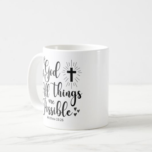 神と共に、すべてのことが可能である – マタイ19:26 コーヒーマグカップ (正面左)
