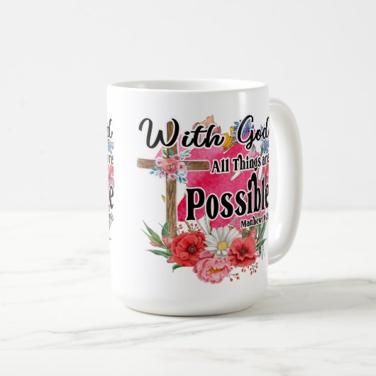 神と共に、すべてのことが可能なキリスト教聖書 コーヒーマグカップ (正面右)