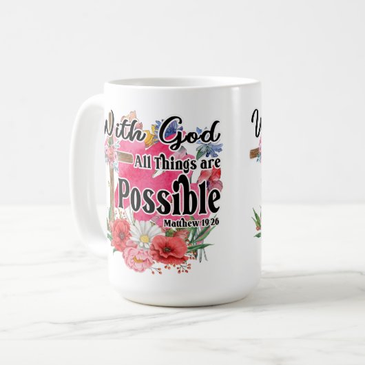 神と共に、すべてのことが可能なキリスト教聖書 コーヒーマグカップ (正面左)