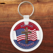 神と国のために – 十字架50星アメリカ国旗 キーホルダー (正面)