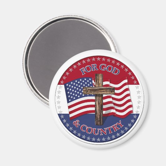 神と国のため-米国国旗50星で十字架 マグネット (正面/裏面)