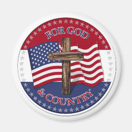 神と国のため-米国国旗50星で十字架 マグネット