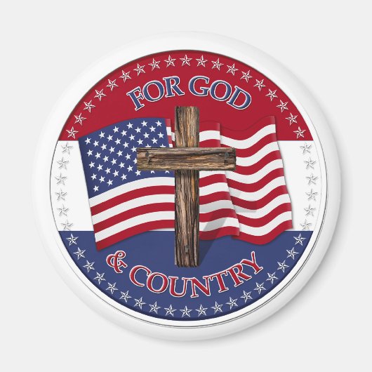 神と国のため-米国国旗50星で十字架 マグネット (正面)