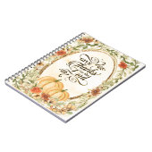 神に感謝を捧げる 秋の花とカボチャ ノートブック (左側)