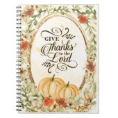 神に感謝を捧げる 秋の花とカボチャ ノートブック (正面)