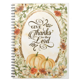 神に感謝を捧げる 秋の花とカボチャ ノートブック