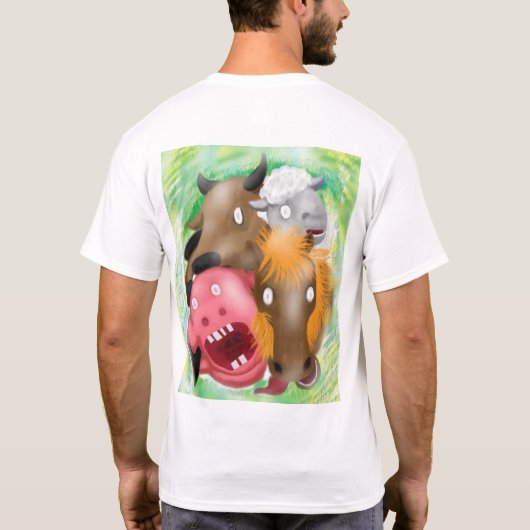 神に拉致された面白いキャラクター動物Tシャツ Tシャツ (裏面)