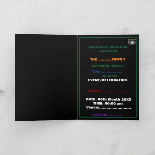 神に捧げられたクールでカスタマイズ可能な白いテキスト 招待状 (内部)