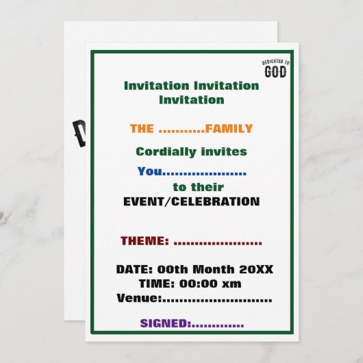 神に捧げられたクールでカスタマイズ可能な黒いテキスト 招待状 (正面/裏面)