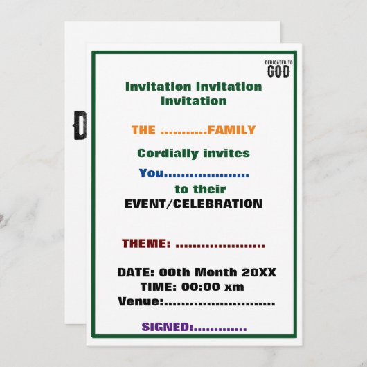 神に捧げられた  カスタマイズ可能なかっこいい黒いテキスト 招待状 (正面/裏面)