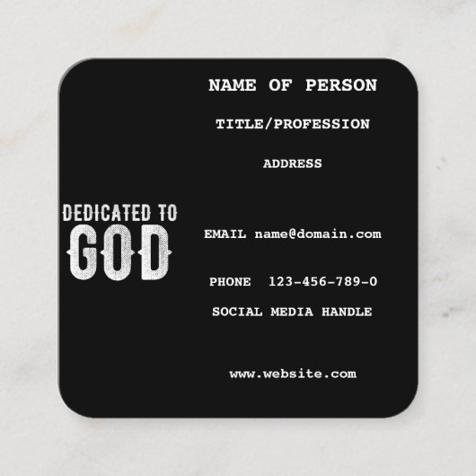 神に捧げるカスタマイズ可能カッコいいな白い文字 スクエア名刺 (正面)