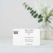 神に捧げカスタマイズ可能な黒カッコいい文字 名刺 (スタンド正面)