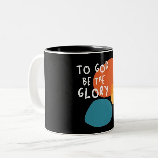 神に栄光あれ – キリスト教の引用文 ツートーンマグカップ (正面左)