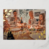 神に栄光あれ 赤い植物のクリスマス写真 箔シーズンカード (正面)