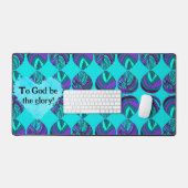 神に栄光の魚である紫離れのティール（緑がかった色）灰色 デスクマット (キーボード&マウス)