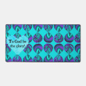 神に栄光の魚である紫離れのティール（緑がかった色）灰色 デスクマット (正面)