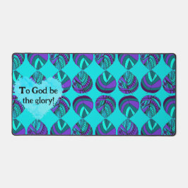 神に栄光の魚である紫離れのティール（緑がかった色）灰色 デスクマット