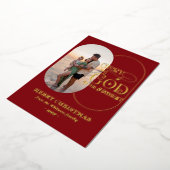 神に栄光を。クリスマスシーズンにぴったりな、モダンでエレガントなクリスチャンのグリーティングカード 箔シーズンカード (回転した状態)